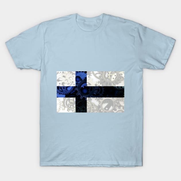 Flag of Finland - Gears T-Shirt by DrPen